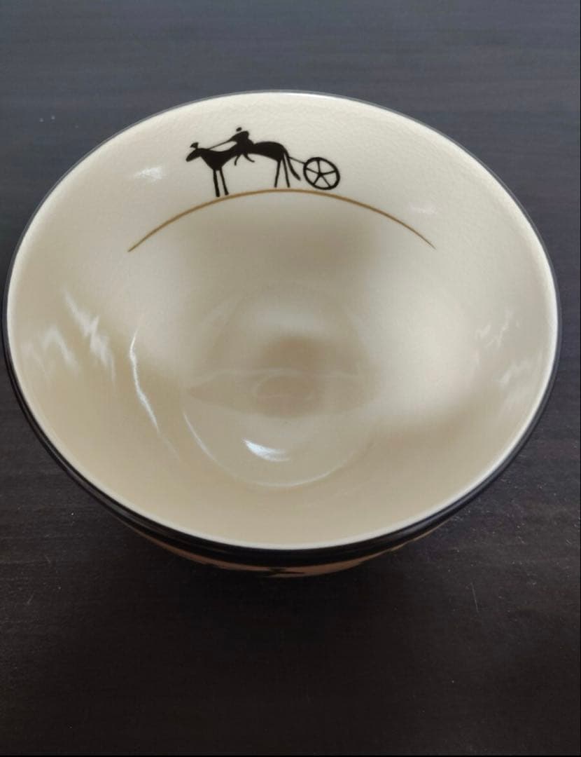 清閑寺窯 杉田祥平造 茶道具 抹茶碗 色絵ギリシャ黒像式馬車画 茶碗