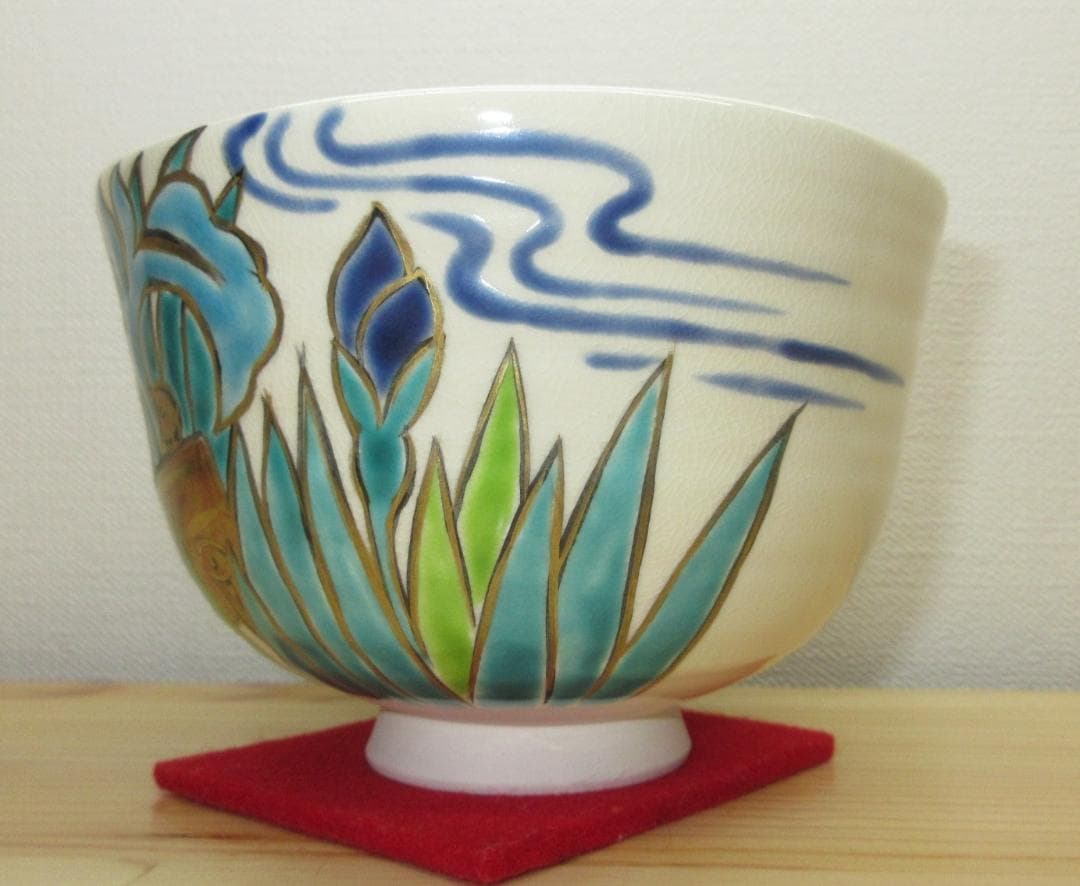 送料込【逢絢亭・新品】茶道具 茶碗 京焼 八ツ橋の図 伊坂清香 共箱入り