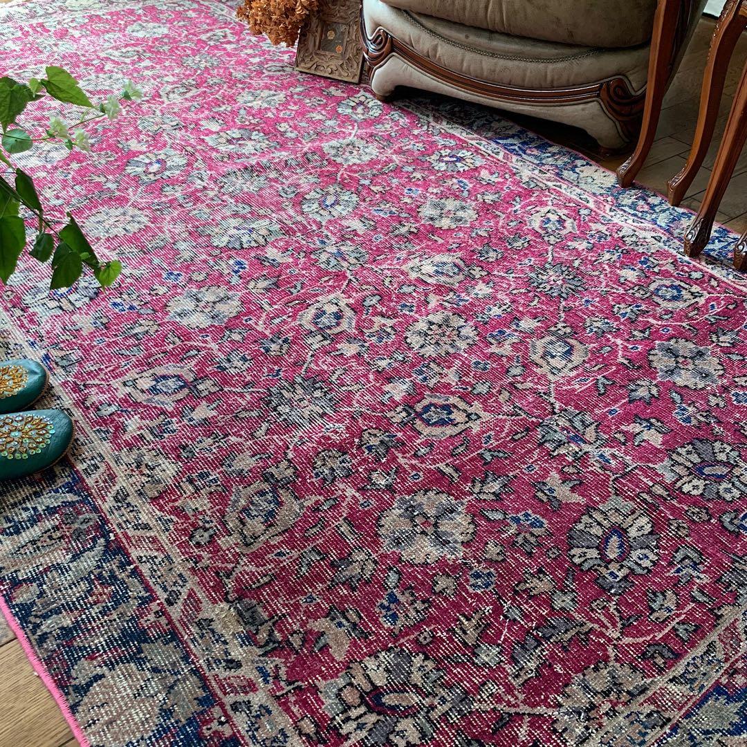 超大判　トルコヴィンテージラグ　チェリーピンク　255×134 トルコラグ