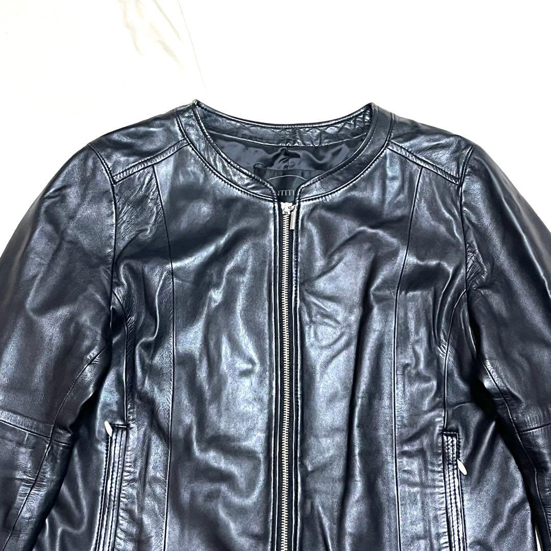 美品　アンタイトル　ラムレザージャケット　シングルライダース　ノーカラー　2XL