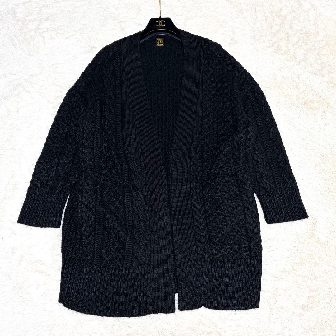 美品 BATONER バトナー ウールアルパカ ケーブルカーディガン 黒