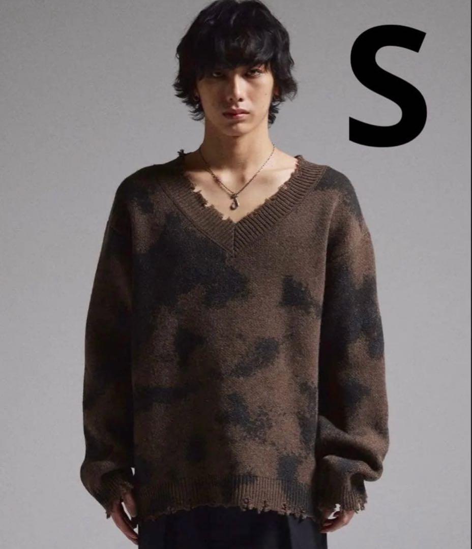 【GRANCY】 スプレーダメージVネックウールニット　Sサイズ