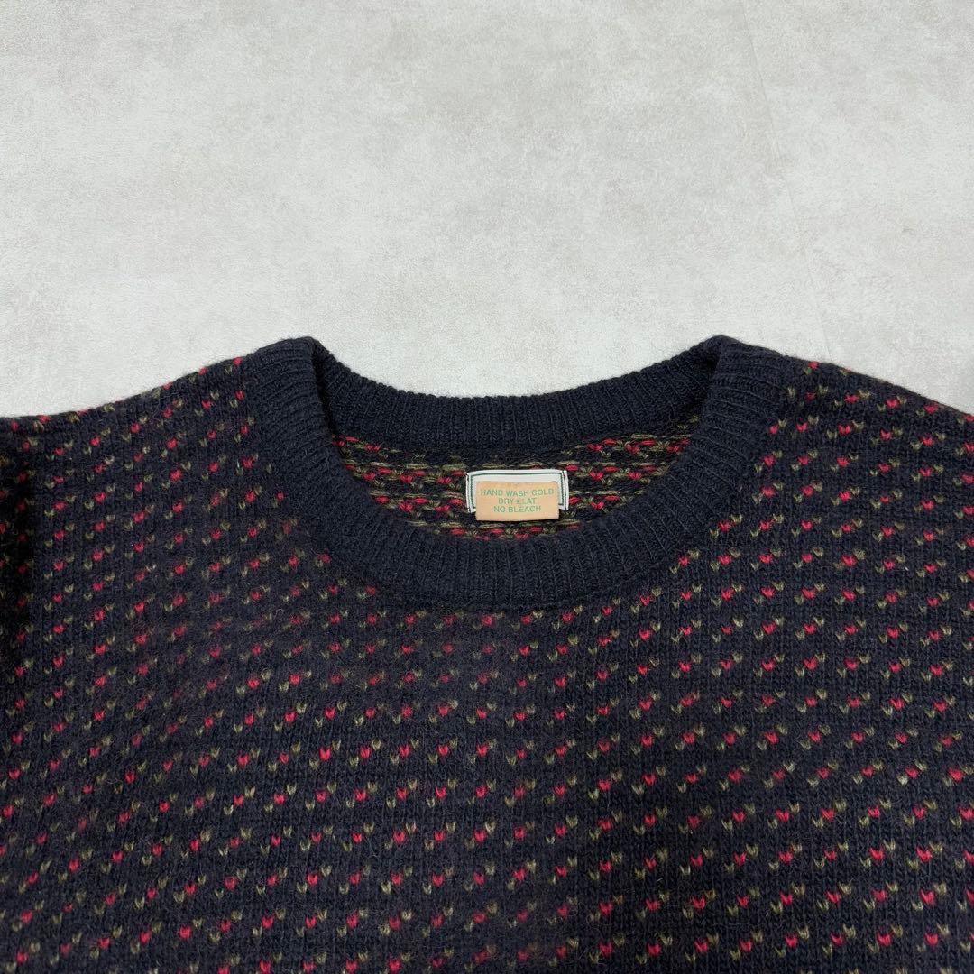 古着 エルエルビーン ノルウェー製 バーズアイニット セーター ネイビー レッド