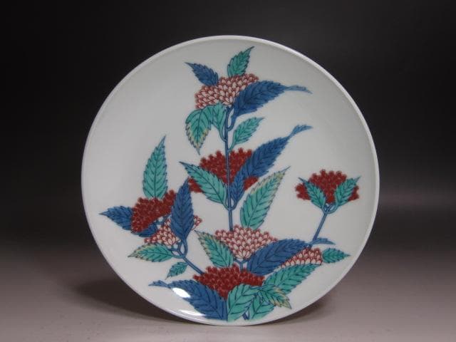 ☆　13代　今右衛門　錦藤袴絵額皿☆y339