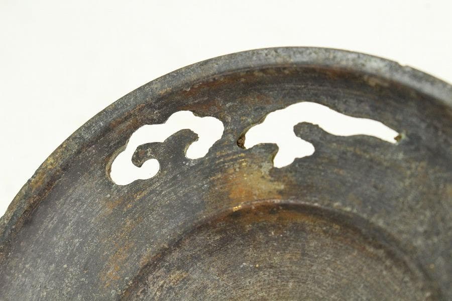 蔵六造 飛金 刻 霊芝 青銅 香炉 在名(K-XA807)