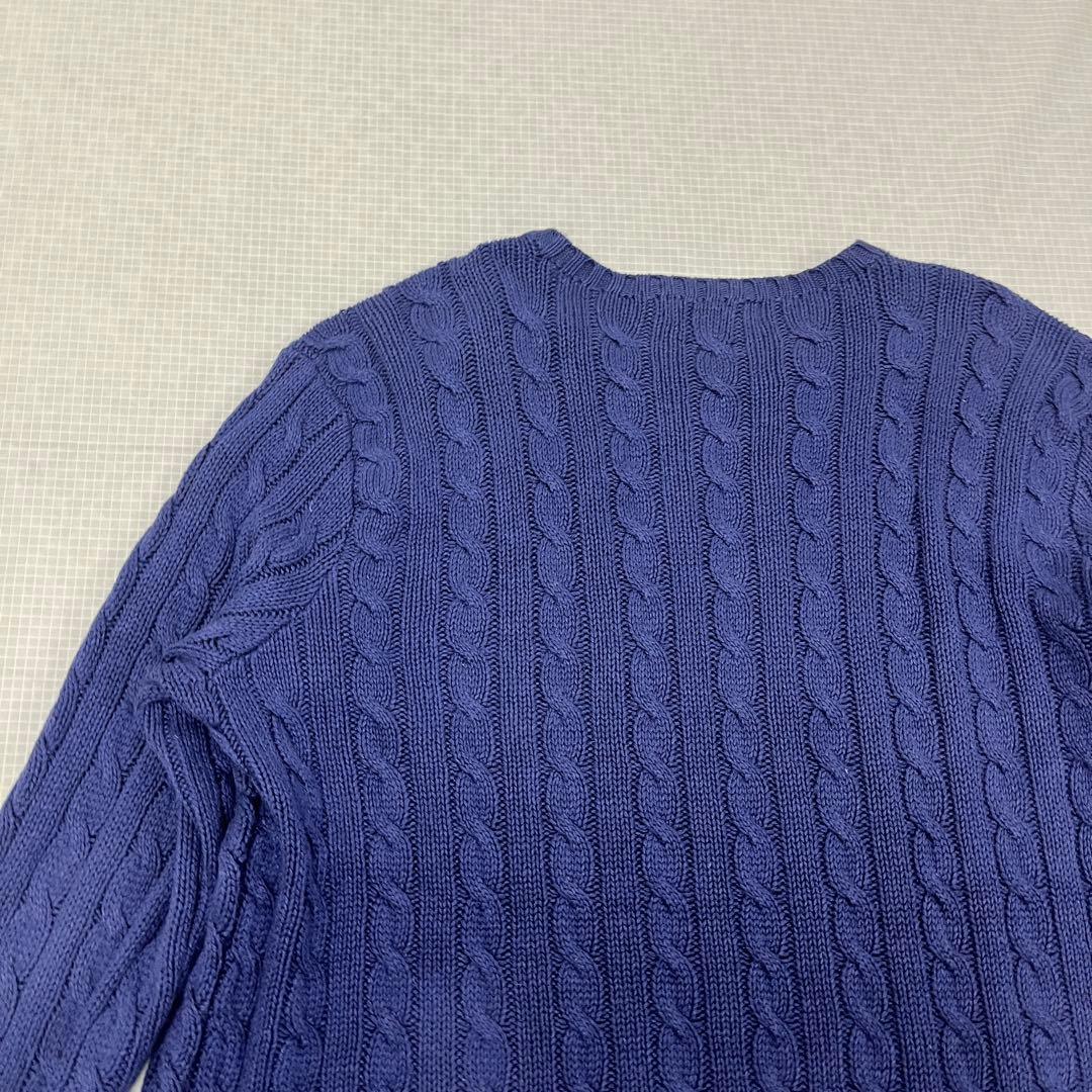 【極上シルクリネン】ポロラルフローレン ケーブルニット 紫紺 XLT 身幅76