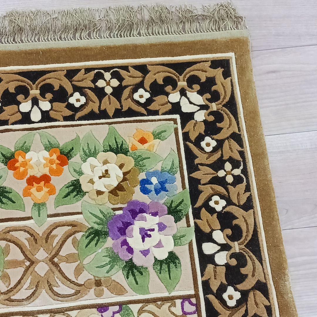 専用Y3140 中国段通 シルク100% 手織り ハンドカット 123×70㎝