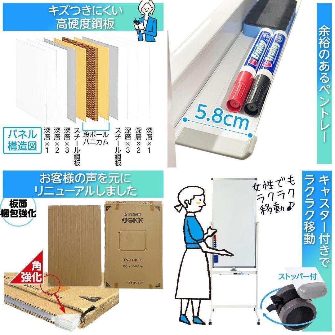 ホワイトボード マーカー 脚付き 縦型 1200mm×600mm 白 2015