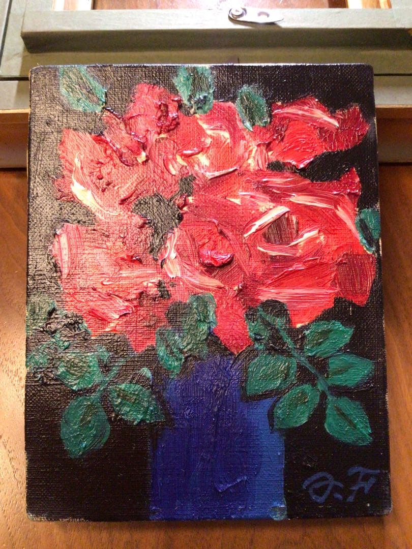 ◉真作保証◉藤波 晃◉油彩 薔薇 静物画 F0号◉豪華額装つき◉送料込み◉