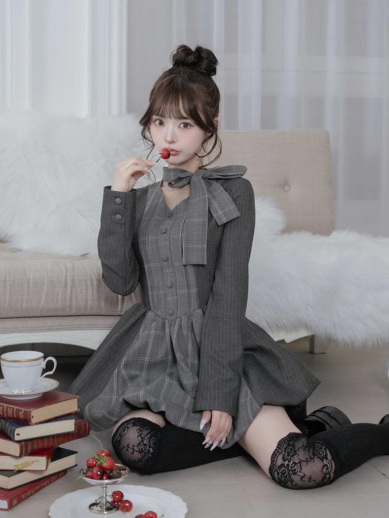 新品 Darich ダーリッチ　チェックストライプバルーンミニワンピース