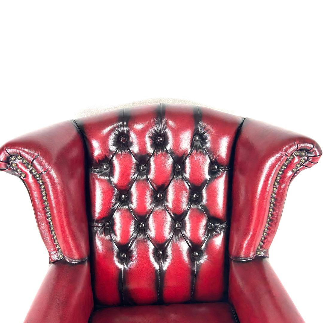 【送料無料】ソファ 本革 1人掛け　ウィングバック チェスターフィールド