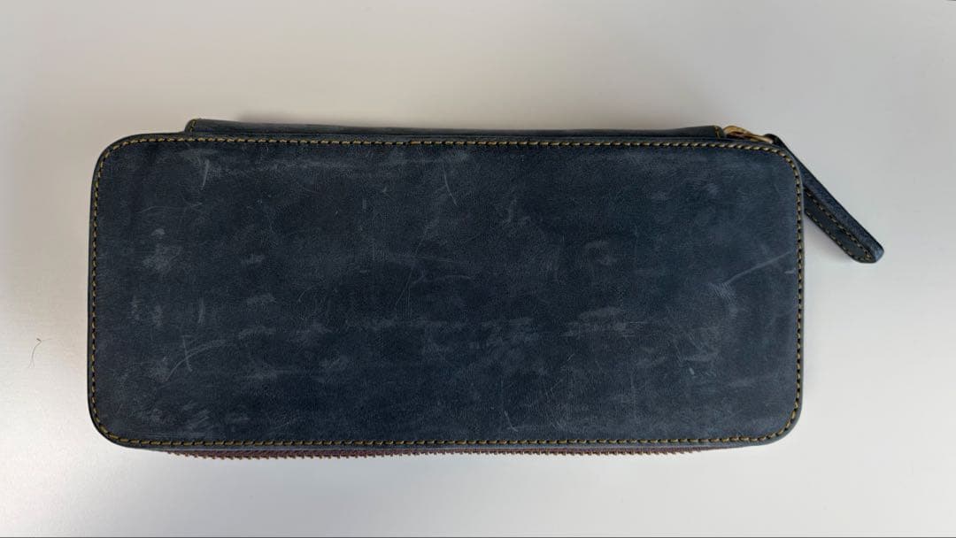 バハギア ペンケース ラウンドジップ型 クレイジーホース ネイビー 箱無し