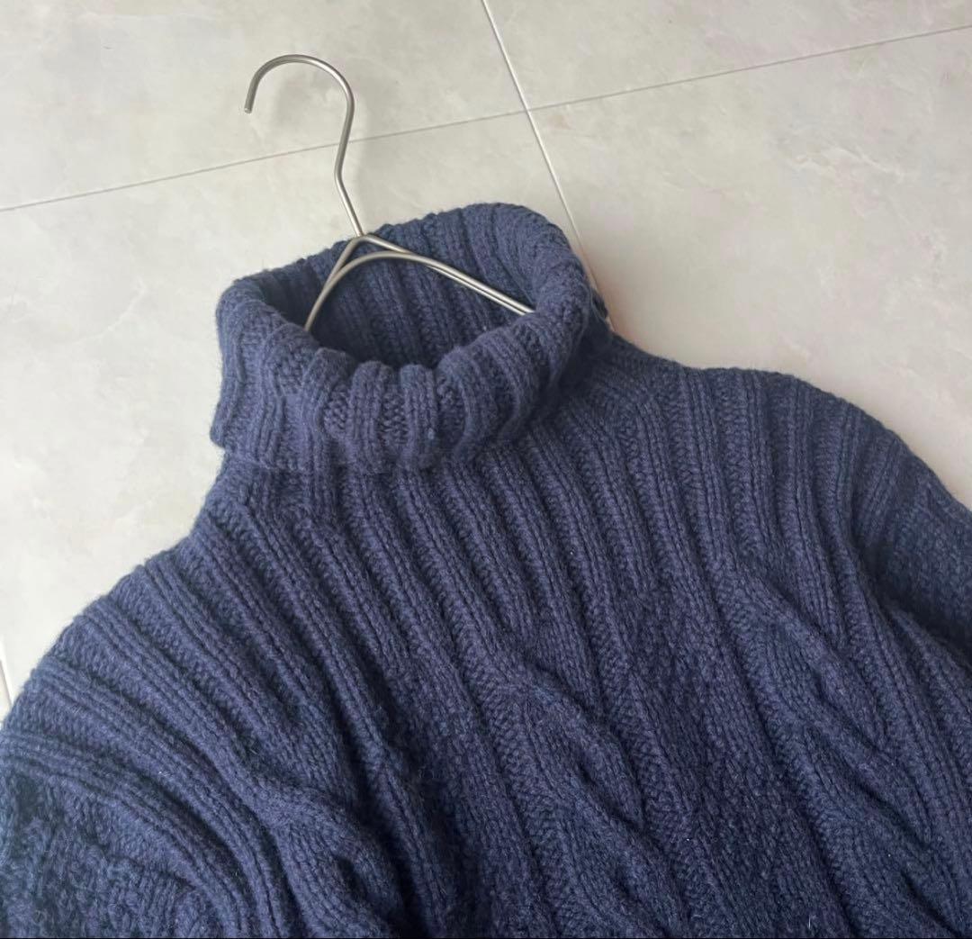 ポロラルフローレン ハンドニット 肉厚　タートルネックケーブル　紺 M ネイビー