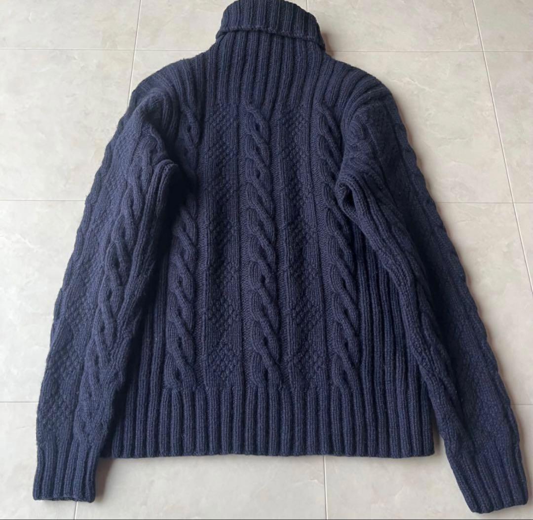 ポロラルフローレン ハンドニット 肉厚　タートルネックケーブル　紺 M ネイビー