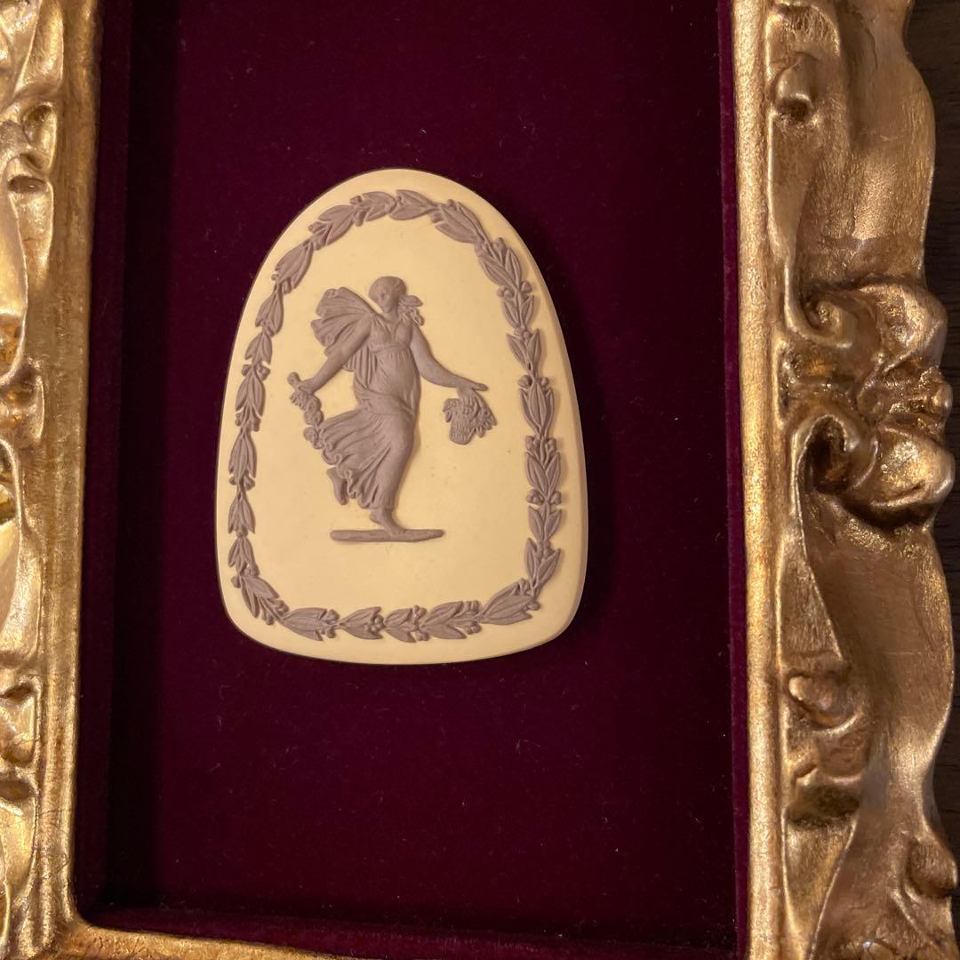 希少レアウェッジウッド　金色装飾フレームジャスパーウェア陶板壁掛けアンティーク