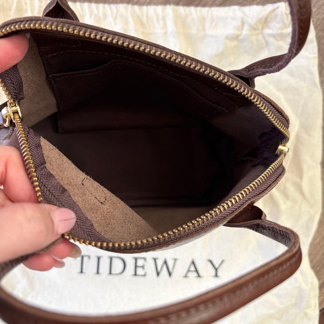 新品 TIDEWAY ダークブラウン レザー ハンドバッグ S 保存袋