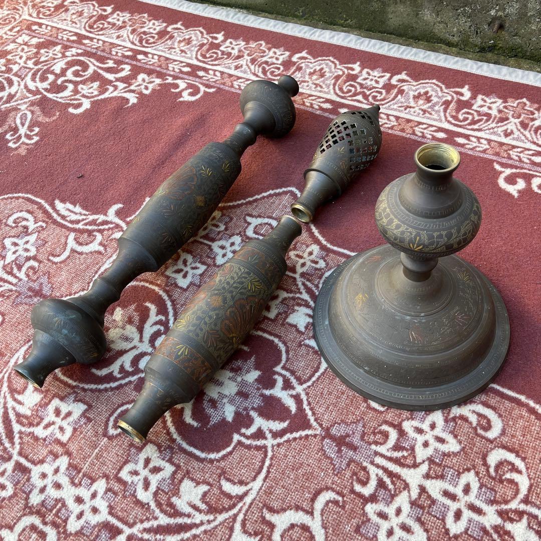 古雑貨アンティーク品◾️真鍮製 エスニックデザイン スタンドライト ベース