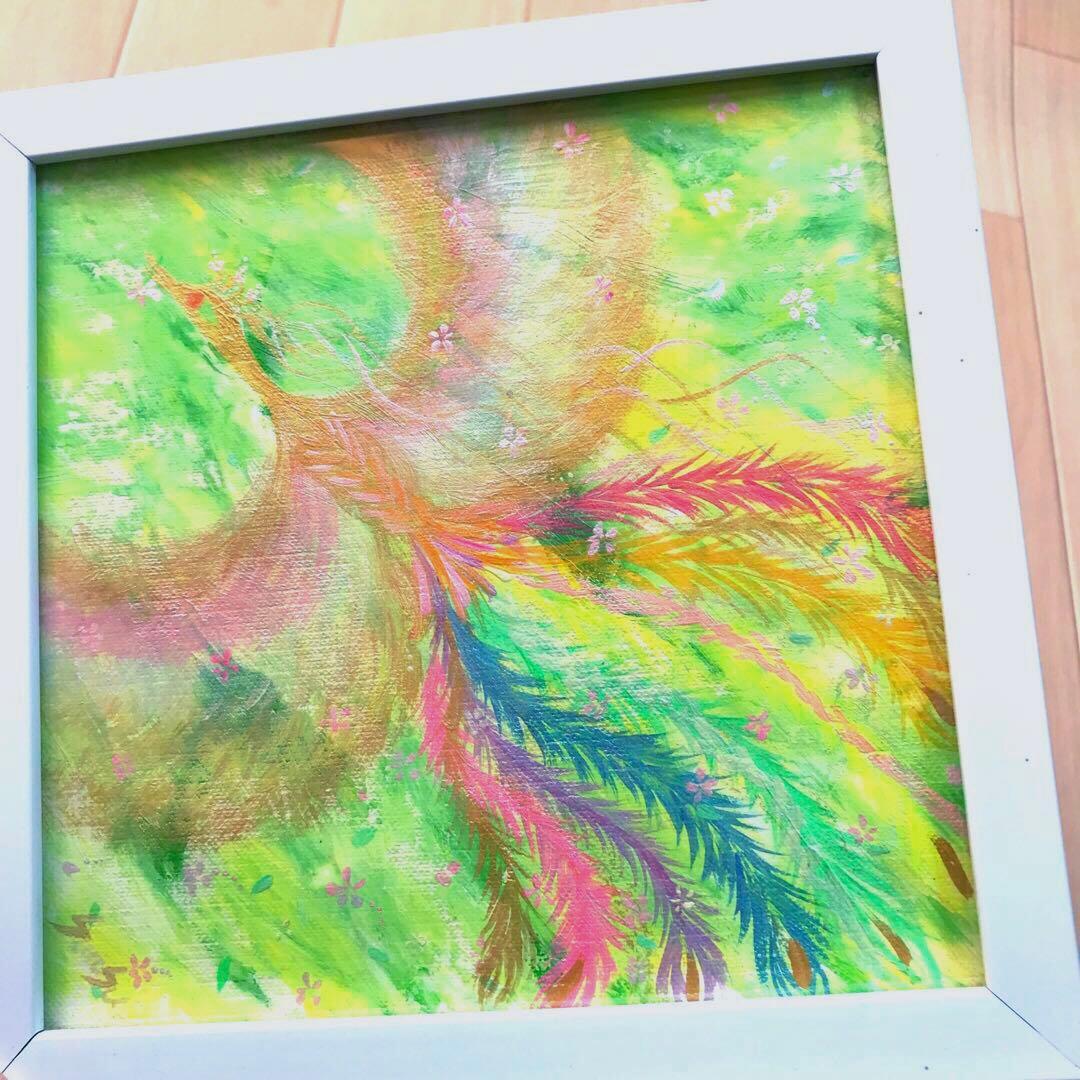 ヒーリング風水絵画＊虹色鳳凰～風光明媚～花舞飛翔　金運　癒し安定　くじ運　原画