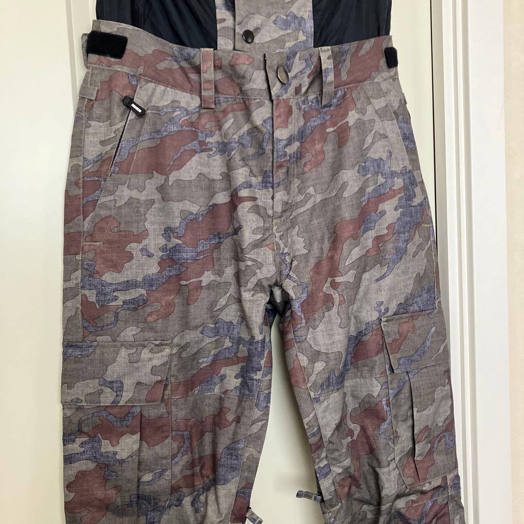 スノボウエア上下、黒×ダークブルー カモフラージュスノボパンツスノボウエア