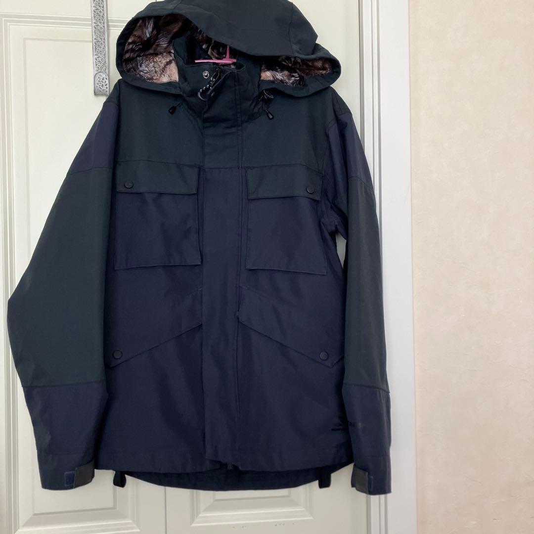 スノボウエア上下、黒×ダークブルー カモフラージュスノボパンツスノボウエア