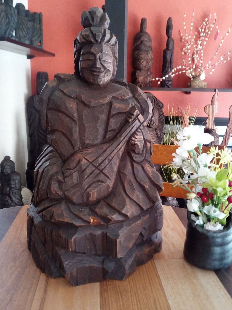 かんたさん専用、琵琶持ち弁財天坐像、円空仏風