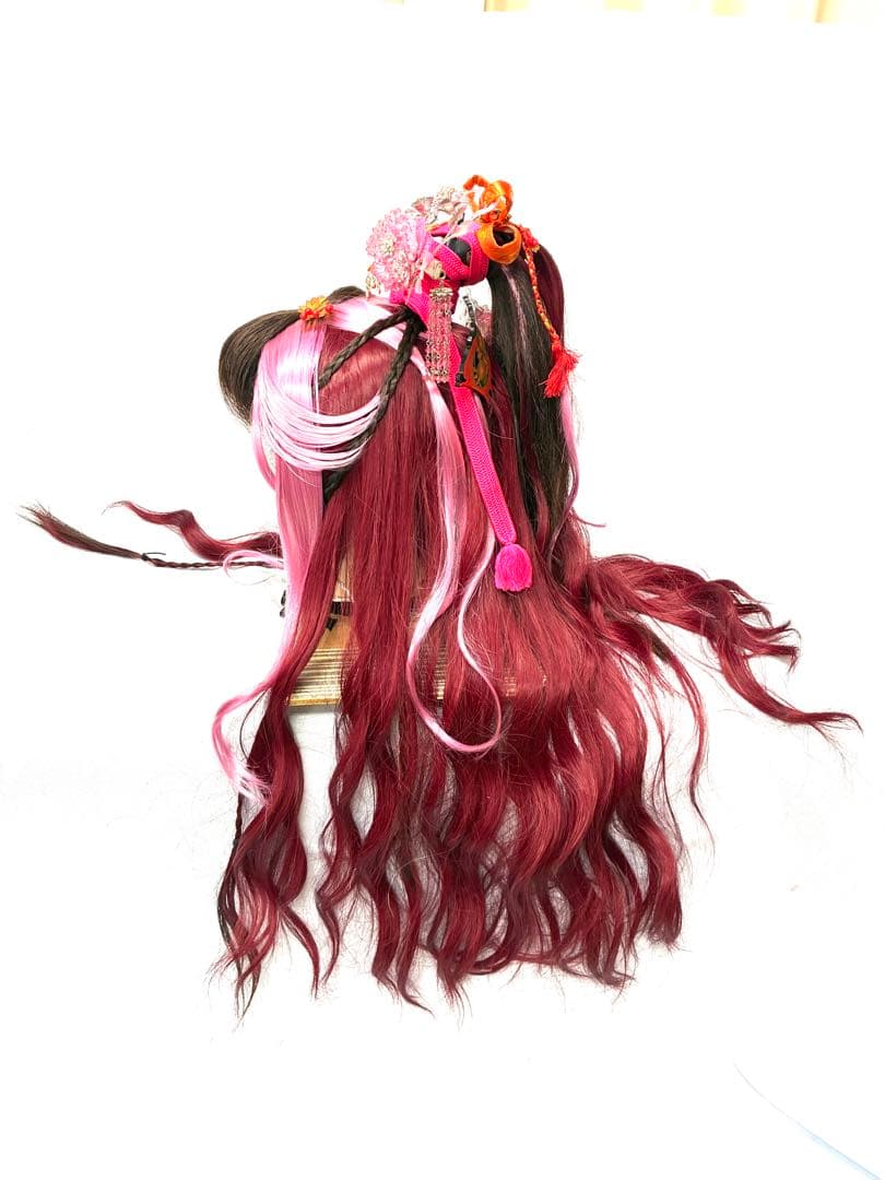 辰巳８号サイズ.耐熱ファイバーワインカラープラス、中古舞踊かつら、大衆演劇かつら