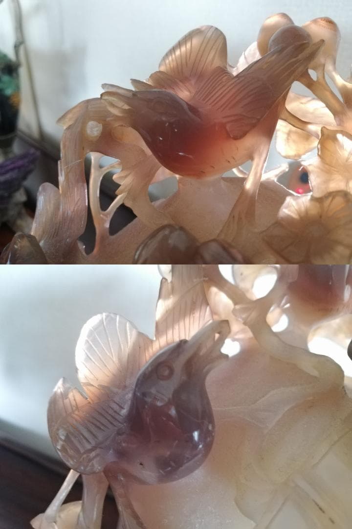 天然石/水胆瑪瑙/彫刻飾置物/骨董/縁起物/落花生/如意/吉祥鳥/子孫繁栄