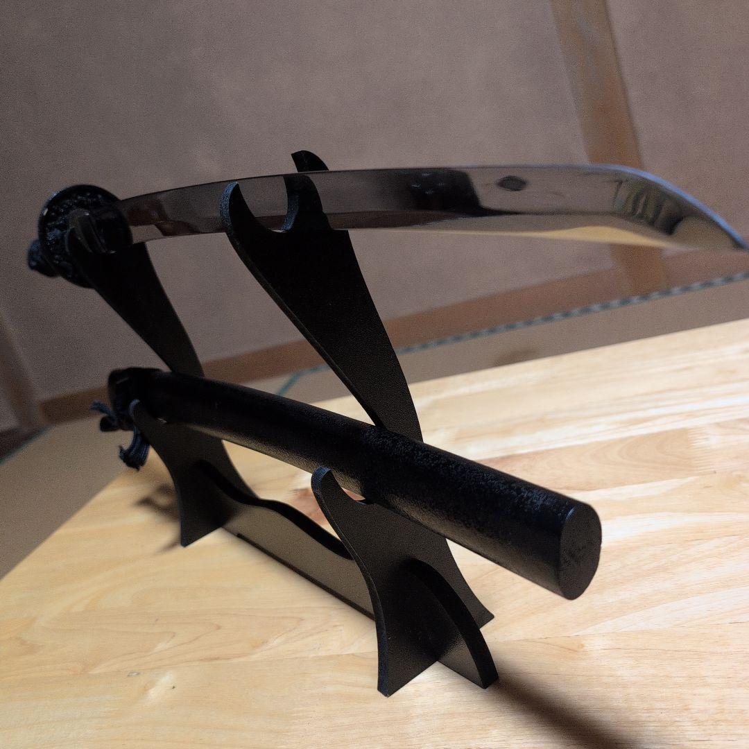 模造刀 (黒石目拵え) 打刀＋脇差し＝二振りセット＋刀掛け台　✰フルセット✰