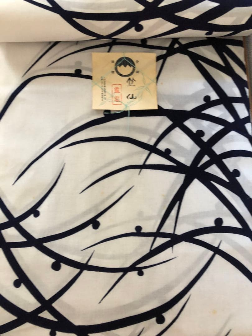 浴衣　反物　竺仙　白地×紺　露芝柄