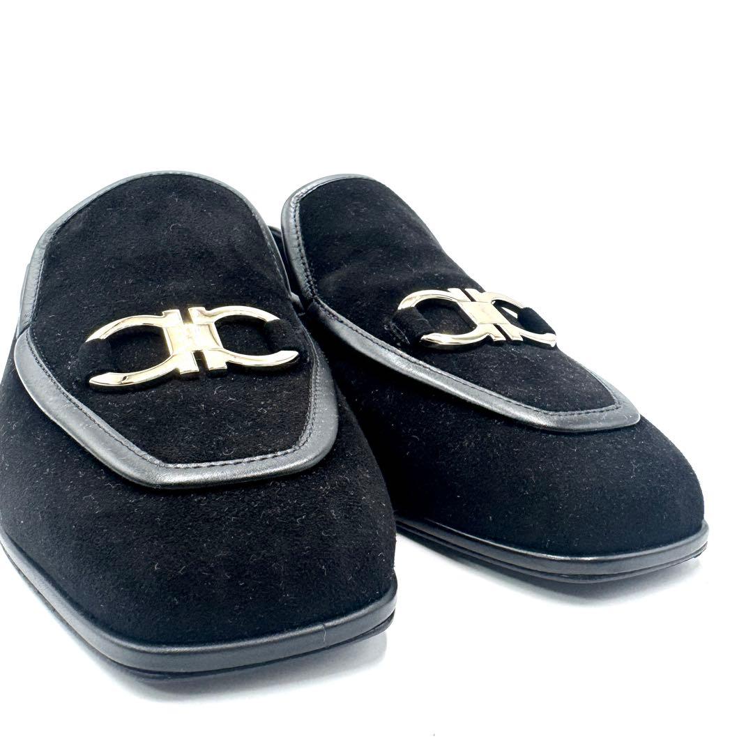 Ferragamo ガンチーニ スエード オペラシューズ ブラック 22cm