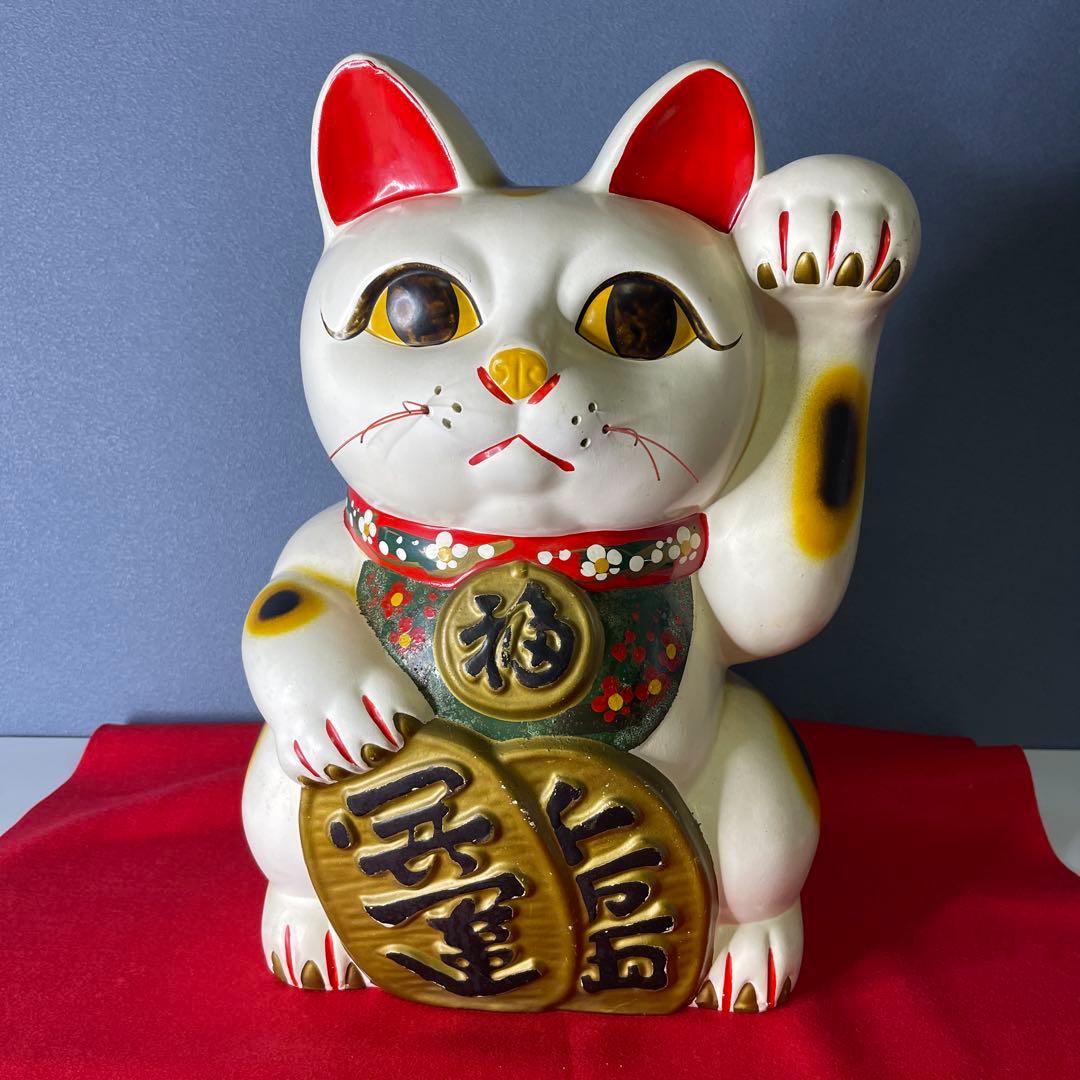 【　年代物　】特大　招き猫　左手招き　左手「人」「お客」を招く 縁起物 昭和