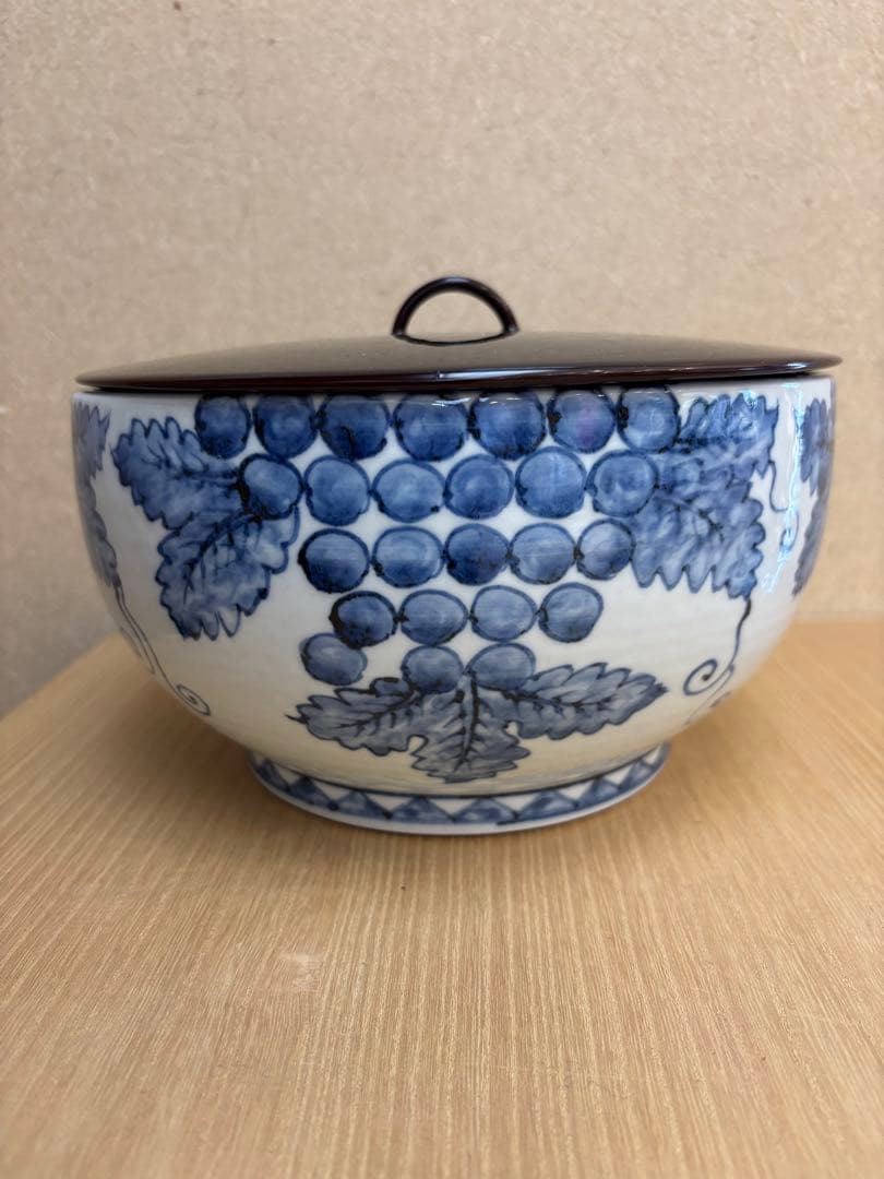 茶道具　一重口水指　染付　葡萄　影徳鎮　王懐英作