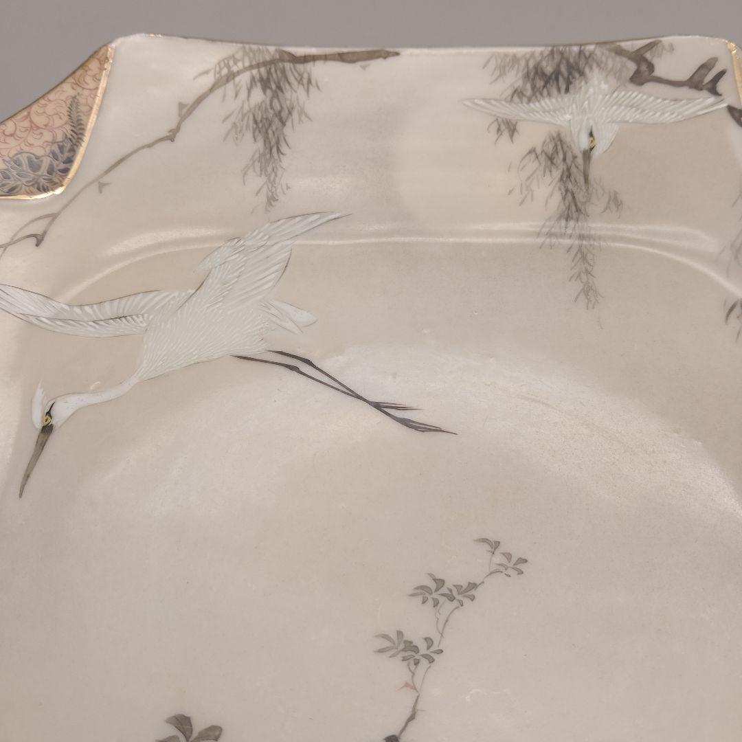 明治時代　輸出品　里帰り　横浜焼　白鷺　オールドニッポン　皿　骨董