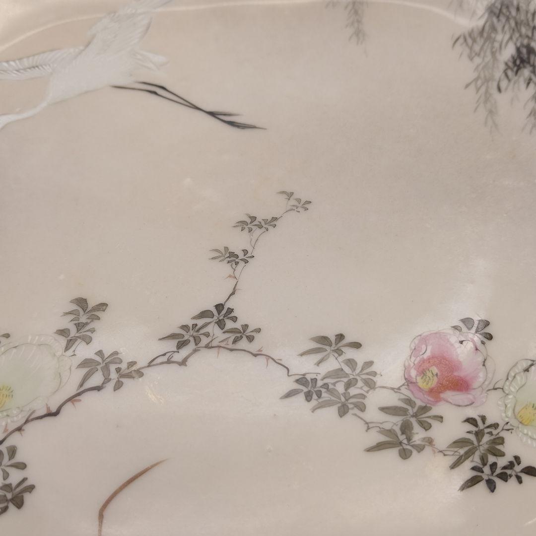 明治時代　輸出品　里帰り　横浜焼　白鷺　オールドニッポン　皿　骨董