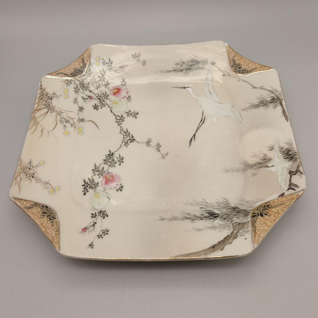 明治時代　輸出品　里帰り　横浜焼　白鷺　オールドニッポン　皿　骨董