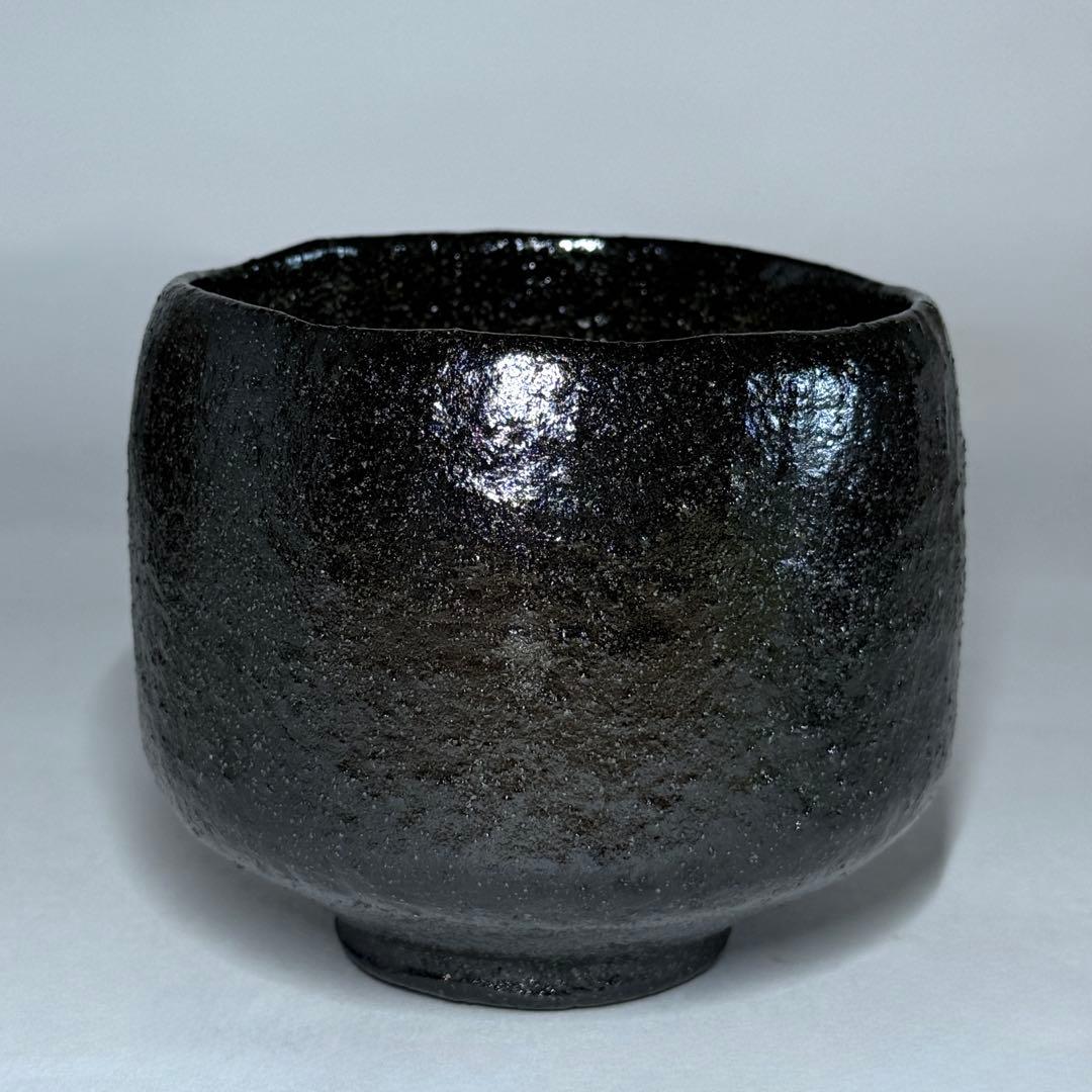 楽焼 長次郎写 禿 黒楽 茶碗 佐々木 昭楽 抹茶碗 茶道具 楽茶碗 共箱 共布