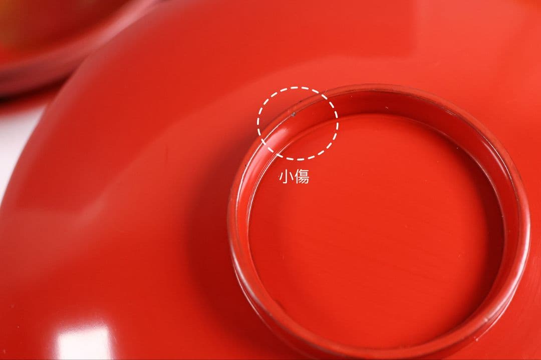 【CM375】時代木製漆器 光琳写 金蒔絵 群鶴図 朱塗 引盃 五客 小皿 杯