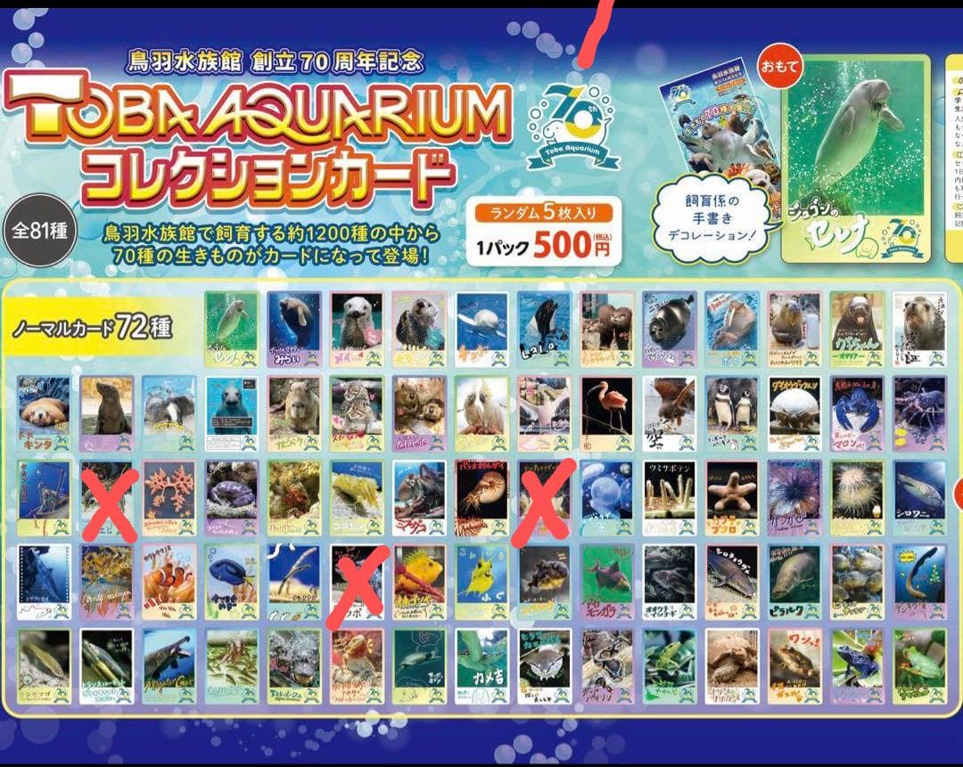 鳥羽水族館　コレクションカード　ノーマルカード　セミコンプリート　69種