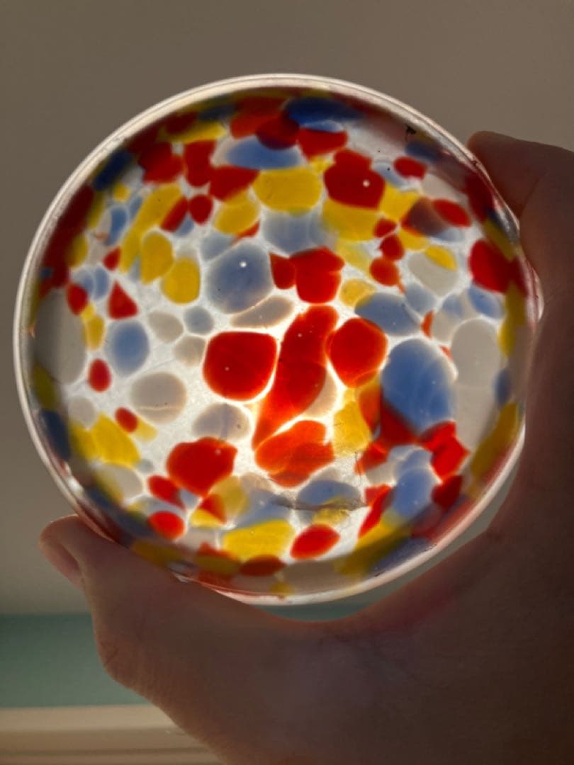 魅惑のマーブル模様の蓋物練りガラス器◇レトロガラス◇アンティークガラス◇古ガラス