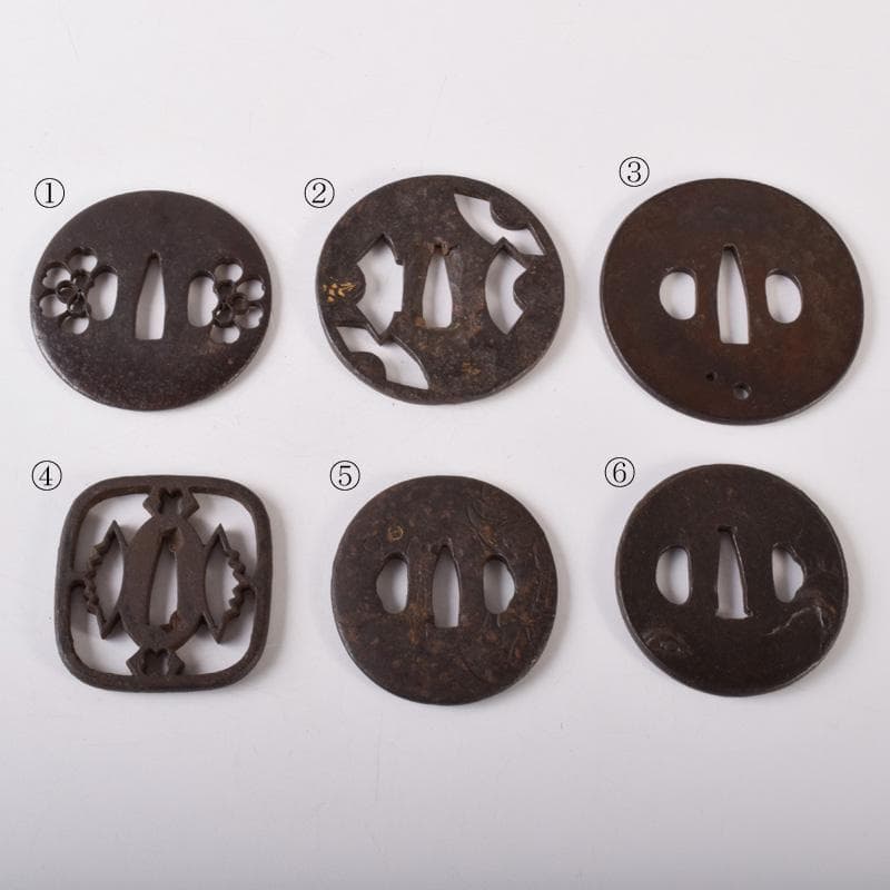 武具　刀装具　古鉄　鍔　塗金　在銘など　6点まとめて　M　8251