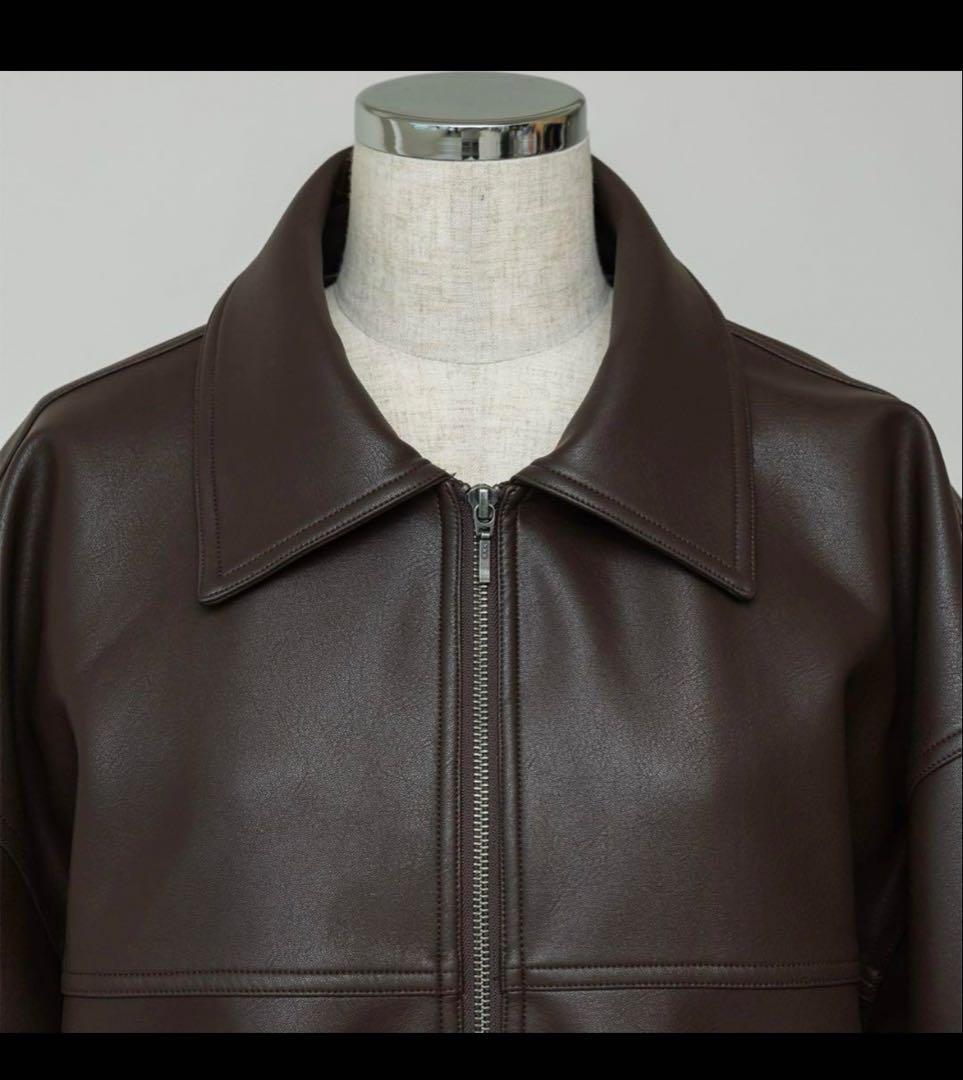 crewre フェイクレザージップブルゾン ブラウン サイズ2