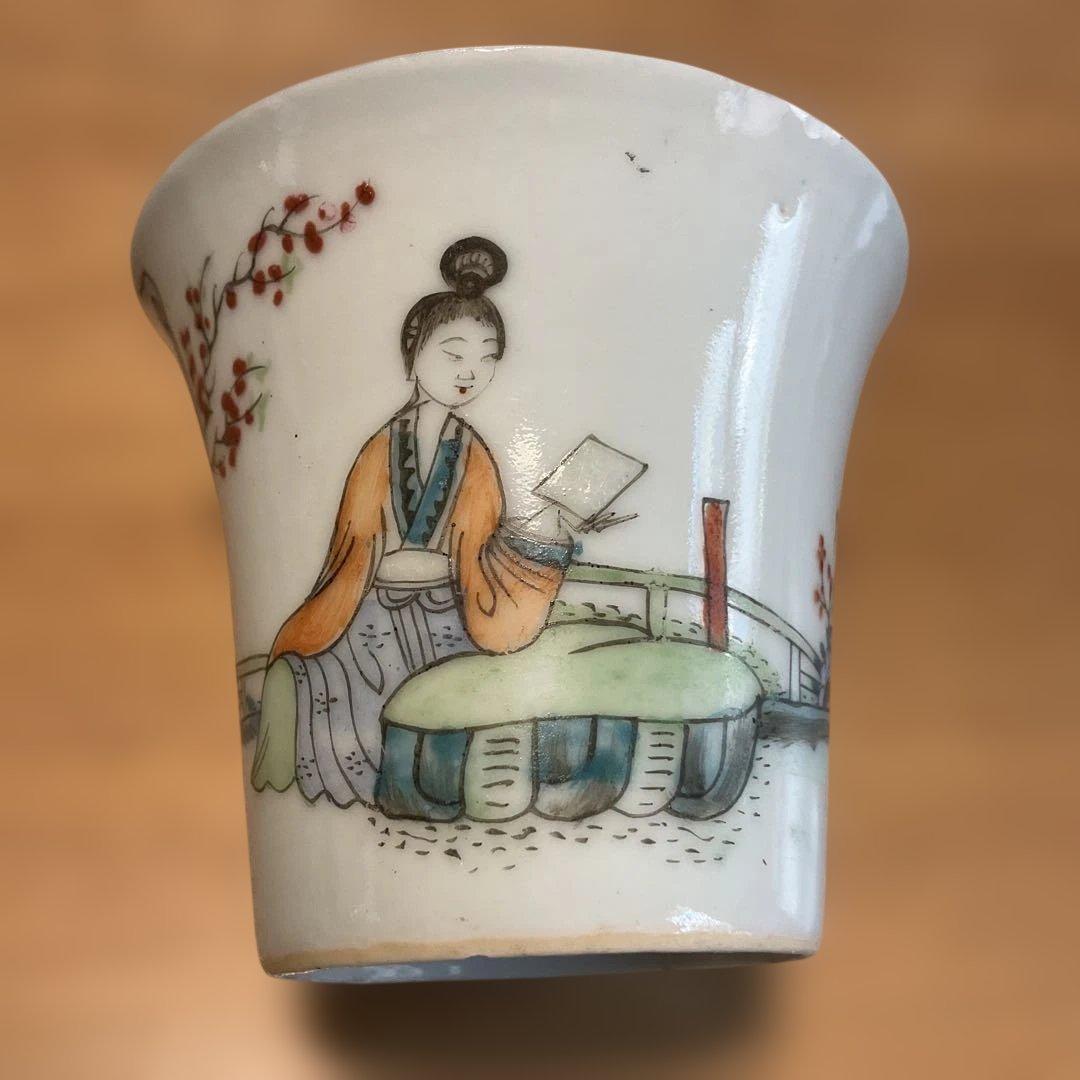 中国民国時代の女性絵柄 陶器 茶碗