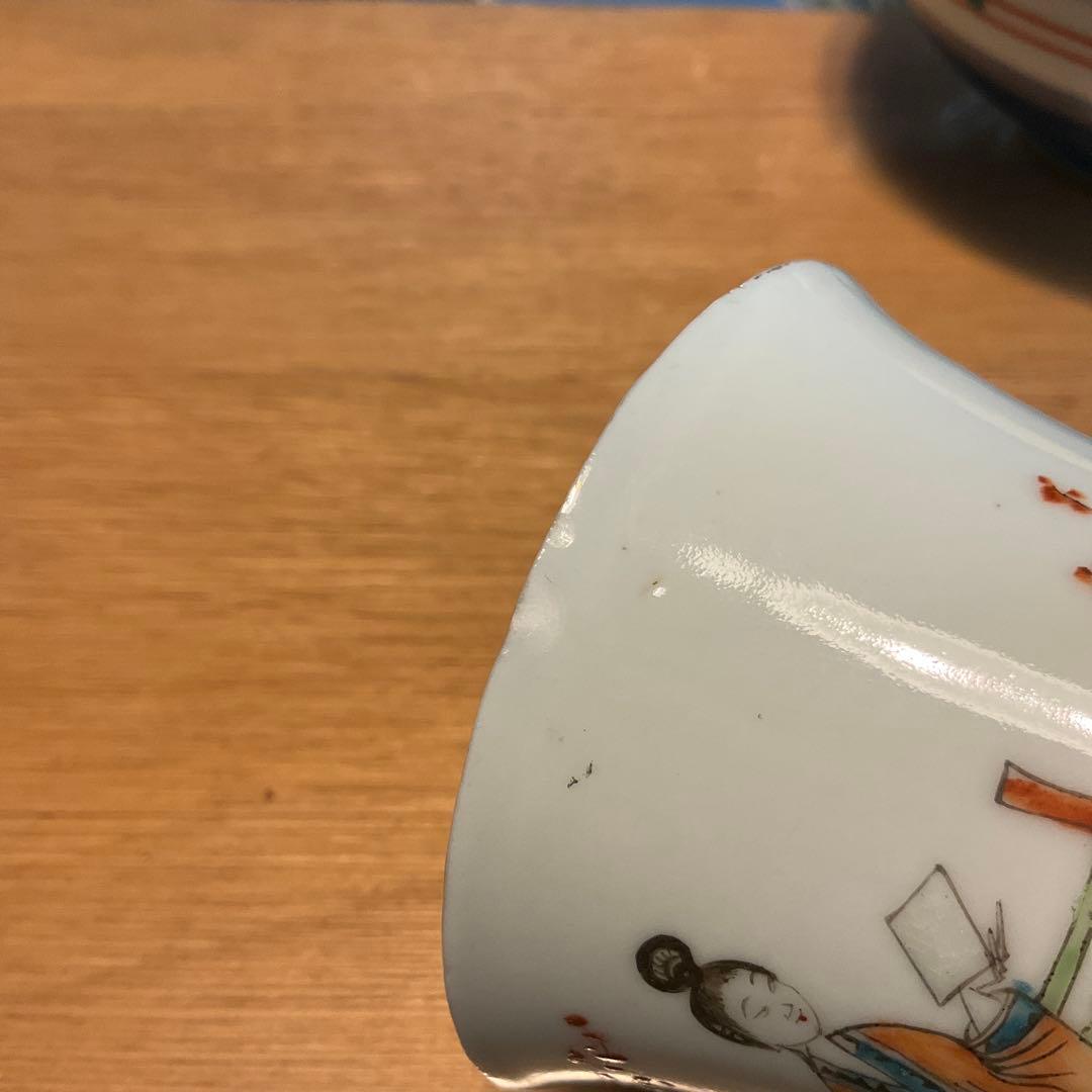 中国民国時代の女性絵柄 陶器 茶碗