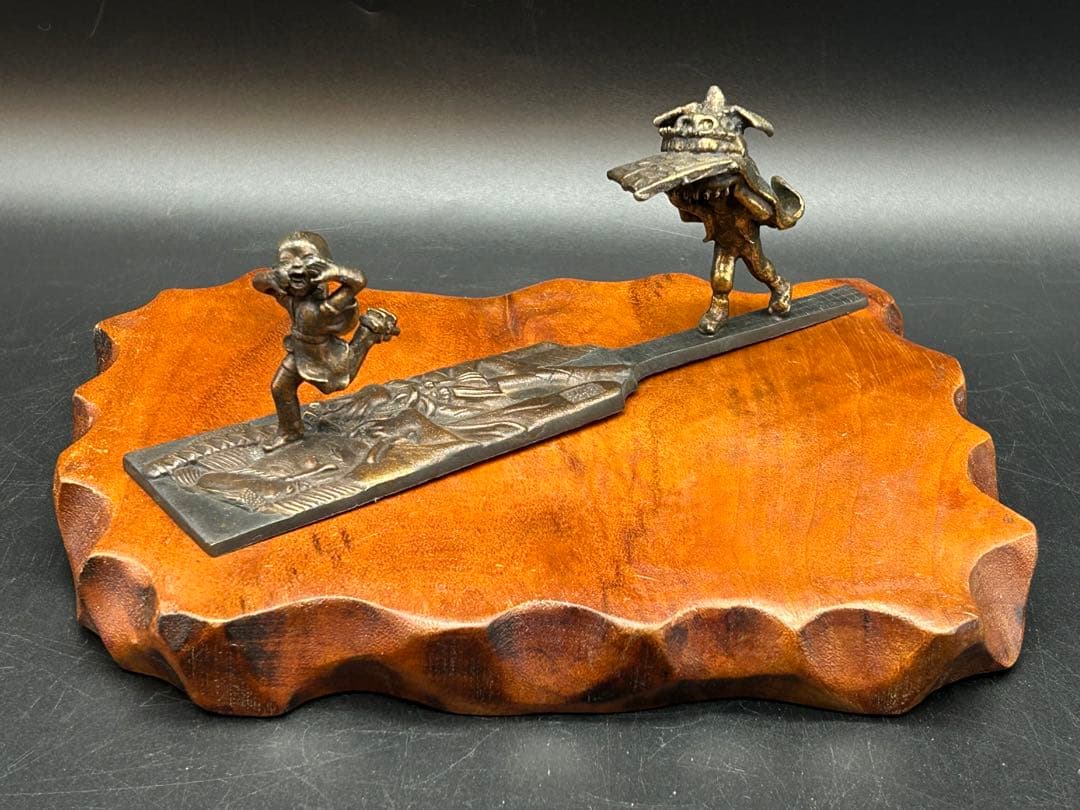 文鎮 ペーパーウエイト 高岡銅器 なきべそ　獅子舞　下尾治彦 作