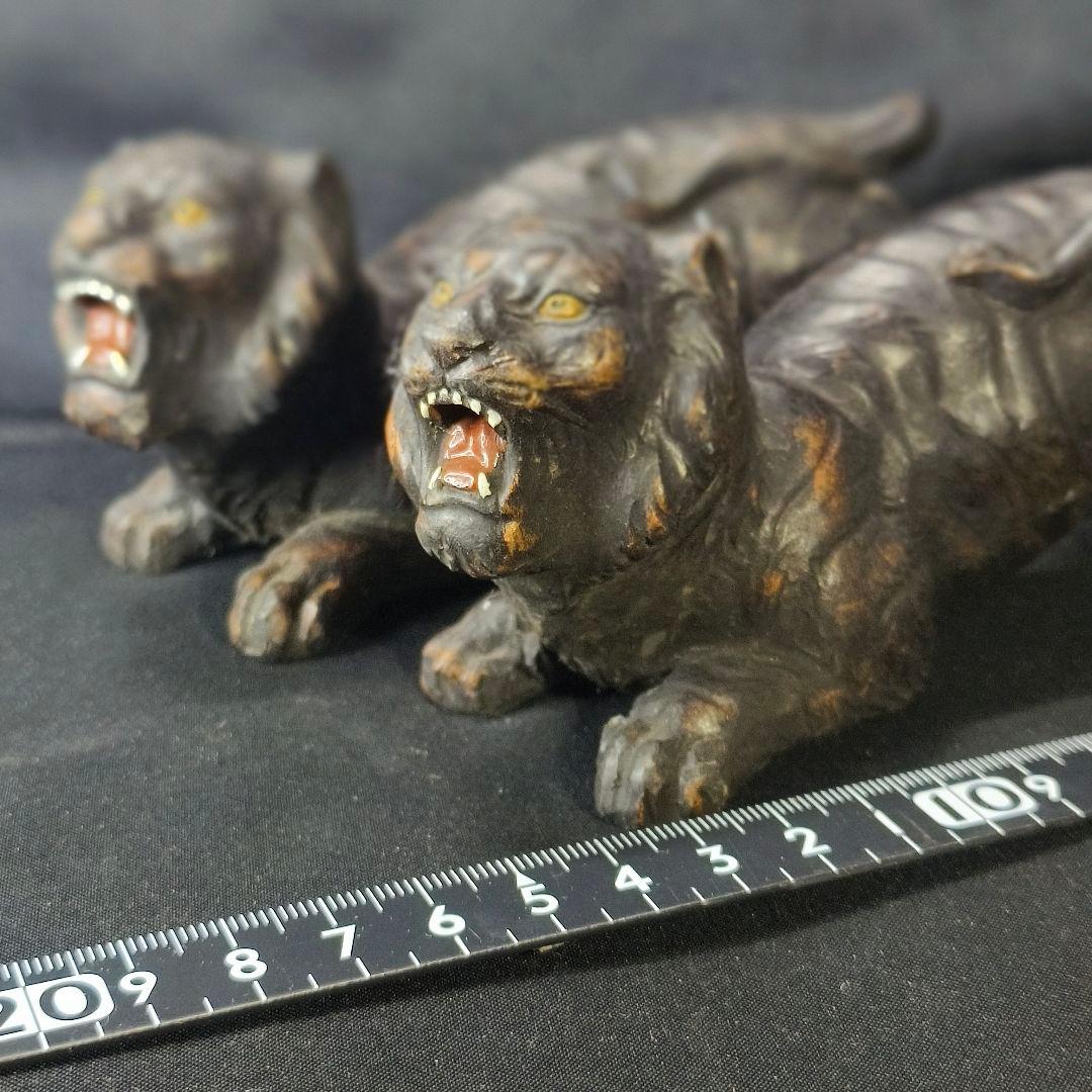 中国骨董 虎2頭 陶芸品 無銘時代物 古美術品 アンティーク コレクター放出美品