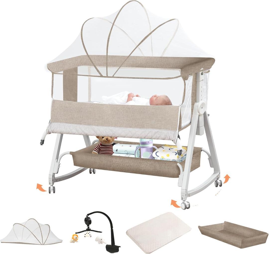 Cradoa ベビーベッド 添い寝ベッド 軽量 キャスタ付き 新生児 6段調節