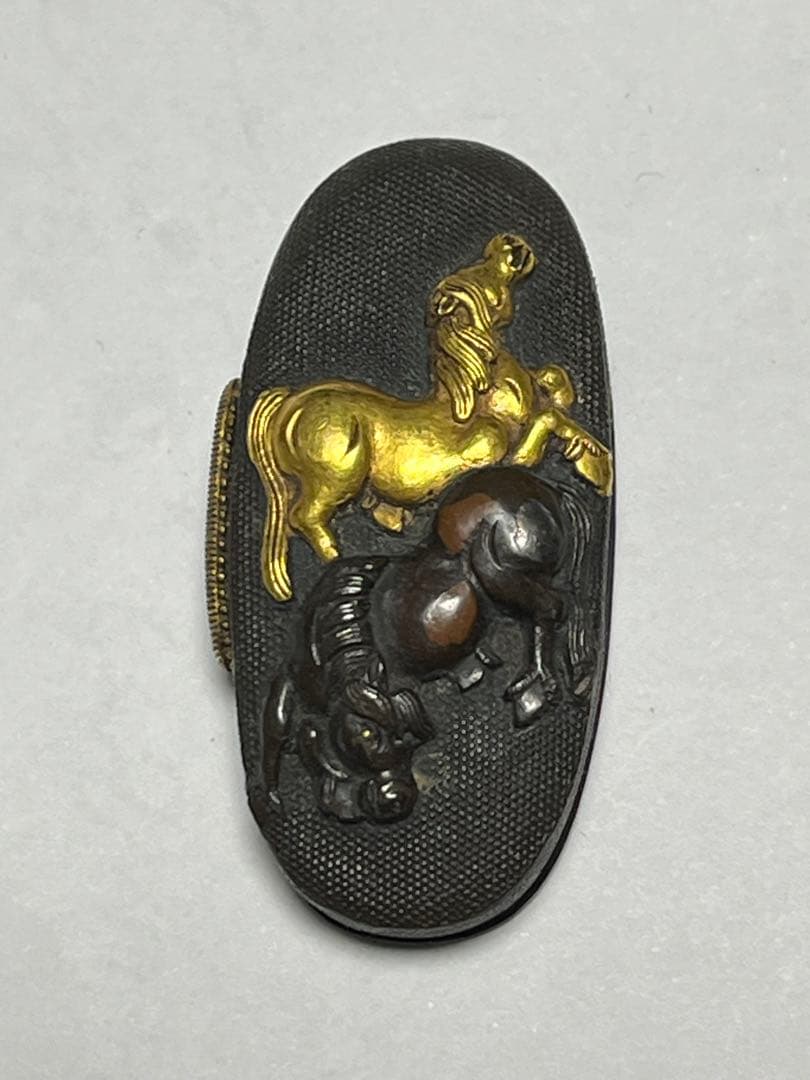 最終値下げ 金象嵌 縁頭 駿馬 刀装具 (刀剣 鐔 鍔 )