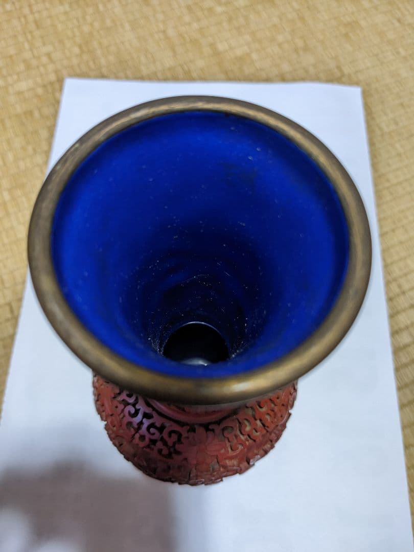 ♦中国古玩 古美術品 堆朱彫漆天球瓶 漆芸 花器飾り 置物 血赤色骨董品レア物