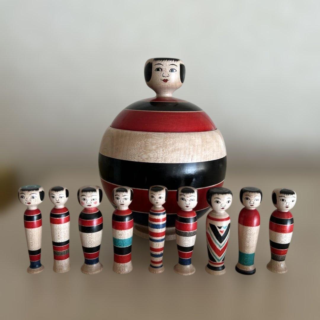 三春文雄工人 こけし 【蓋付き子持ちえじこ】