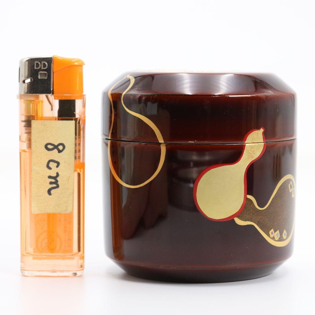 中村香鳳作 六瓢蒔絵 溜塗 雪吹棗 薄茶器 茶道具 共箱　V940　N8